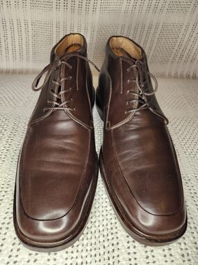 ALL LEATHER ITALIAN JOHNSTON & MURPHY MEN BROWN CHUKKA BOOTS SIZE 10 M EUC